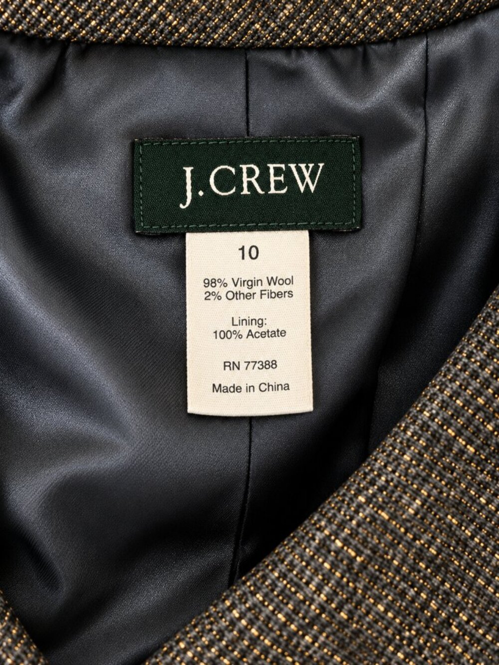 J.Crew Metallic Gold Tweed Virgin Wool Peplum Jacket Size 10 - Picture 5 of 8